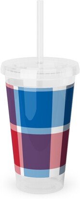 Travel Mugs: Independence Day Plaid - Multi Acrylic Tumbler With Straw, 16Oz, Multicolor