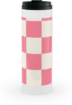 Travel Mugs: Checkered Pattern - Pink Stainless Mug, White, 16Oz, Pink