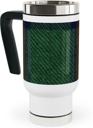 Travel Mugs: Holiday Tartan Travel Mug With Handle, 17Oz, Green