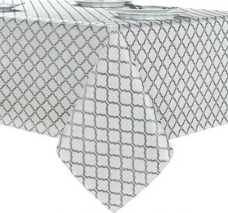 Kate Aurora White & Gray Moroccan Geometric Fabric Tablecloth - 8-10 Chairs