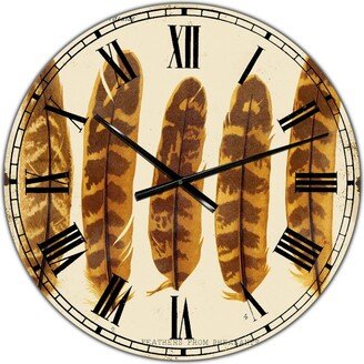 Designart Five Pheasant Feathers Large Cottage Wall Clock - 36