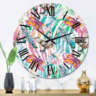 Designart 'Exotic Dragonfly on Tropical Background' Bohemian & Eclectic wall clock