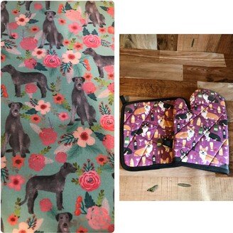 Irish Wolfhound Themed Insulated/Quilted Pot Holder & Oven Mitt Set/Individual, Made To Order