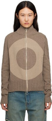 Edward Cuming Beige Zip-Up Cardigan