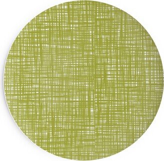 Salad Plates: Linen Hatch Texture - Green Salad Plate, Green