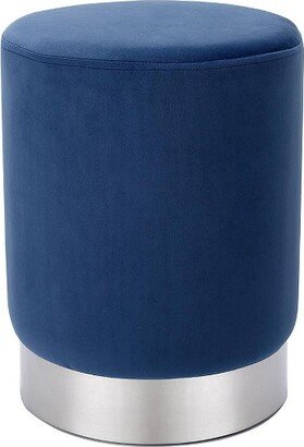 Round Velvet Ottoman Foot Stool - Navy