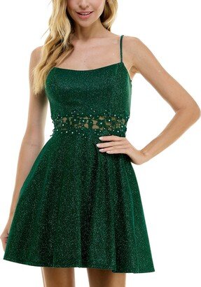 Juniors' Embellished-Waist Fit & Flare Dress