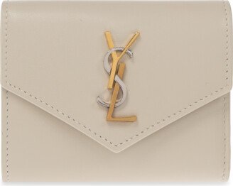 Leather Wallet With Logo - Cream