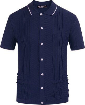 PJ PAUL JONES Men's Chic Polo Shirts Knitting Texture Button Tee Shirts for Wedding