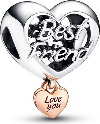 Sterling Silver Love You Best Friend Heart Charm - Silver, Rose-Gold