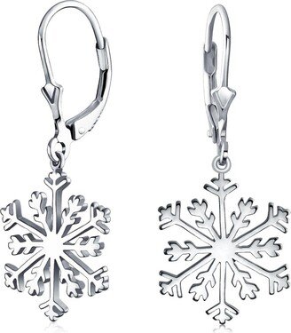 Bling Jewelry Frozen Winter Christmas Holiday Party Snowflake Dangle Lever back Earrings For Women For Teen Polished .925 Sterling Silver