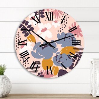 Designart 'Blue Modern Floral Leaves III' Traditional wall clock