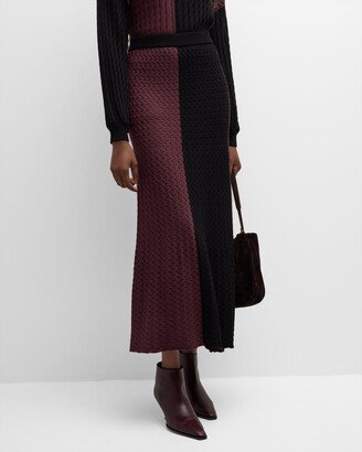 Colorblock Cable-Knit Midi Skirt