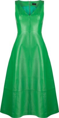 Leo Lin Monica leather V-neck midi dress