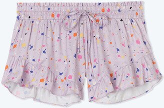 The Silky Ruffle Shorts - Paint Splatter in Lilac