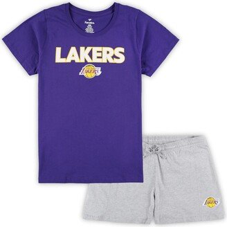 Women's Branded Purple, Heather Gray Los Angeles Lakers Plus Size T-shirt and Shorts Combo Set - Purple, Heather Gray