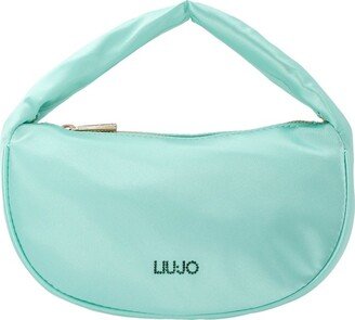 Logo Plaque Zipped Satin Hobo Bag