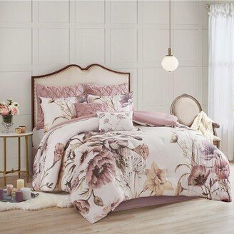 Gracie Mills 8-pc Cassandra Cotton Printed Comforter Set, Blush - California King