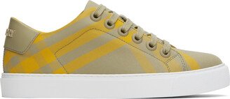 Beige & Yellow Check Sneakers