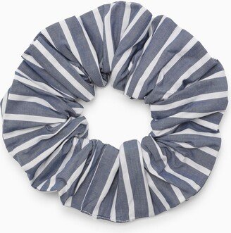 White/grey striped scrunchie with logo