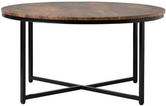 unbrand 35.4 in. Low Round Wood Coffee Table with Adjustable Leg Pads