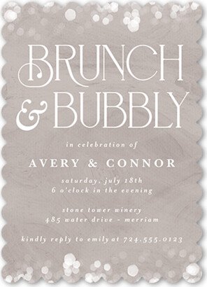 Rehearsal Dinner Invitations: Bokeh Bubbly Rehearsal Dinner Invitation, Brown, 5X7, Matte, Signature Smooth Cardstock, Scallop