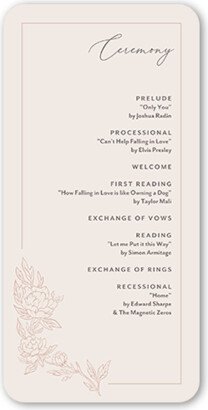 Wedding Program Cards: Floral Curve Wedding Program, Pink, 4X8 Flat Program, Matte, Signature Smooth Cardstock, Rounded