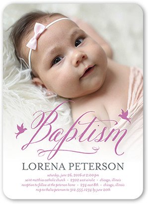 Baptism Invitations: Delicate Celebration Girl Baptism Invitation, Purple, Standard Smooth Cardstock, Rounded
