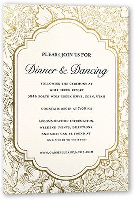 Enclosure Cards: Ornate Petals Wedding Enclosure Card, White, Gold Foil, Matte, Signature Smooth Cardstock, Square