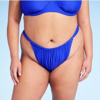 Women's Mid-Rise Cheeky High Leg Bikini Bottom Blue