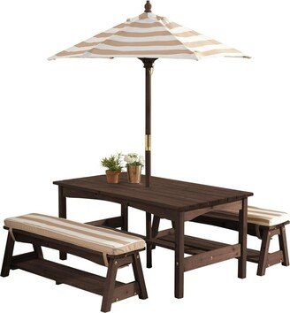 Perdix Chio LLC Outdoor Wooden Table & Bench with Umbrella