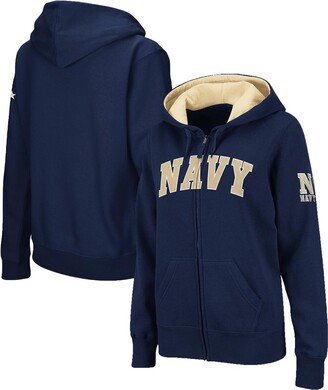 Women's Navy Navy Midshipmen Arched Name Full-Zip Hoodie