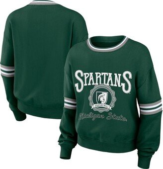 Women's Wear by Erin Andrews Forest Green Distressed Michigan State Spartans Vintage-Like Pullover Sweatshirt