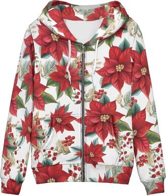 ZOUTAIRONG Christmas Flower Zip Up Jacket Hoodies Xmas Fall Clothes for Women Activewear Tops Y2K Clothing Plus Size 5XL Aesthetic Sweatshirts Outfits Pullover Tops Jumper