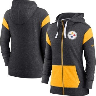 Women's Heathered Black and Gold Pittsburgh Steelers Plus Size Monaco Full-Zip Hoodie - Black, Gold