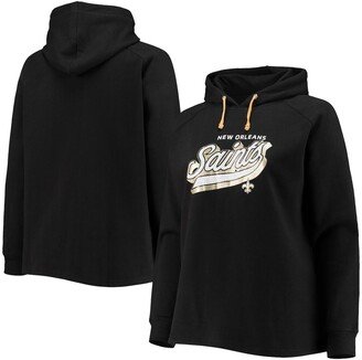 Women's Branded Black New Orleans Saints Plus Size First Contact Raglan Pullover Hoodie