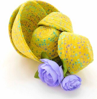 Yellow With Purple & Blue Dots Bowl/Handmade Coiled Wrapped Fabric Basket