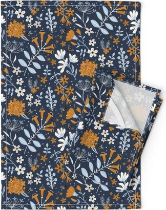 Daisy Tea Towels | Set Of 2 - Cottage Garden By Lisa Kubenez Bees Hydrangea Cottagecore Sky Blue Linen Cotton Spoonflower