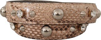 Beige Python Leather Studded Shoulder Women's Strap