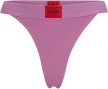 Stretch-cotton thong briefs with red logo label