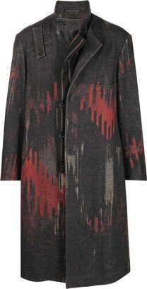Abstract-Pattern Asymmetric Wool Blend Coat