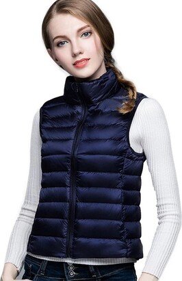 Generic Down Jackets And Vests Women's Solid Short Light Down Vest Wear Down Jacket Vest 2023 Daily Wear (Navy