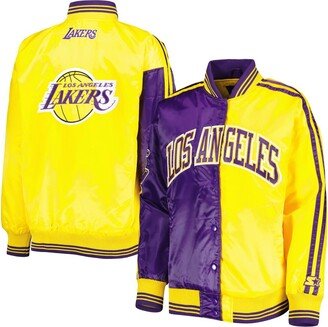 Women's Starter Purple, Gold Los Angeles Lakers Split Colorblock Satin Full-Snap Varsity Jacket - Purple, Gold