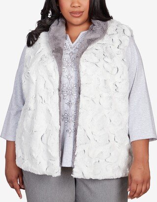 Plus Size Point of View Reversible Collared Faux Fur Vest