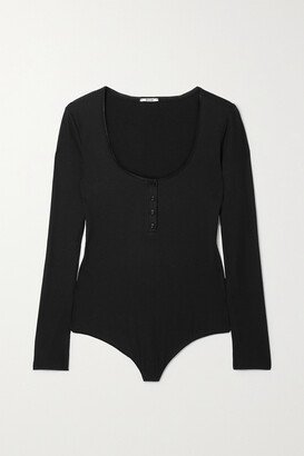 Henley Ribbed Stretch-modal Thong Bodysuit - Black