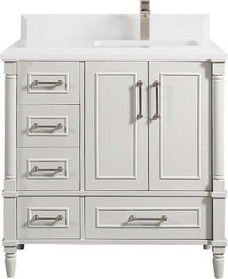 Aberdeen 36 In. W X 22 D Right Offset Sink Bathroom Vanity in Coventry Gray With Quartz Or Marble Countertop | Modern Vanity Premium Q