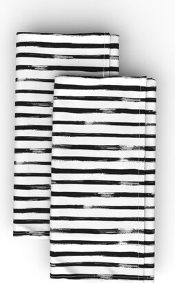 Cloth Napkins: Watercolor Stripes - Black And White Cloth Napkin, Longleaf Sateen Grand, Black