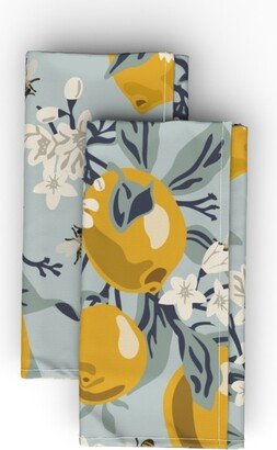 Cloth Napkins: Bees & Lemons Cloth Napkin, Longleaf Sateen Grand, Blue