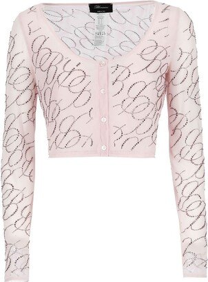 Logo Embellished Semi-Sheer Cropped Top