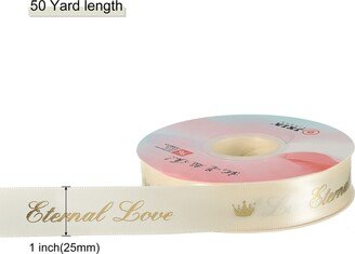 Unique Bargains 1 Inch 50 Yard Wide Valentine Satin Ribbon Grosgrain Ribbon Gold Eternal Love - 1